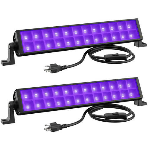 Onforu 2 Pack 48W Black Light Bars, LED Blacklight with Plug and Switch, Black Lights Flood Light, Glow in The Dark Party Supplies for Stage Lighting, Halloween Decorations, Body Paint