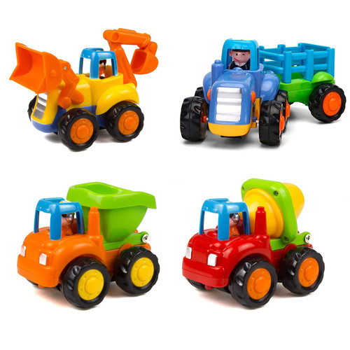 Yiosion Friction Powered Cars Push and Go Trucks Construction Vehicles Toys Set of Tractor Bulldozer Dump Truck Cement Mixer for Baby Toddlers Infants Boys Gifts