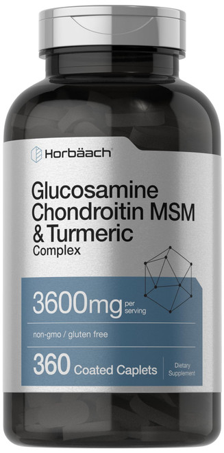 Horbäach Glucosamine Chondroitin MSM | 3600 mg | 360 Caplets | Advanced Formula with Turmeric | Non-GMO, Gluten Free