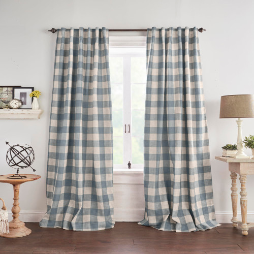 Elrene Home Fashions Farmhouse Living Grainger Buffalo-Check Blackout Window Curtain, Living Room and Bedroom Drape with Rod Pocket Tabs, 52" x 95", Chambray, 1 Panel