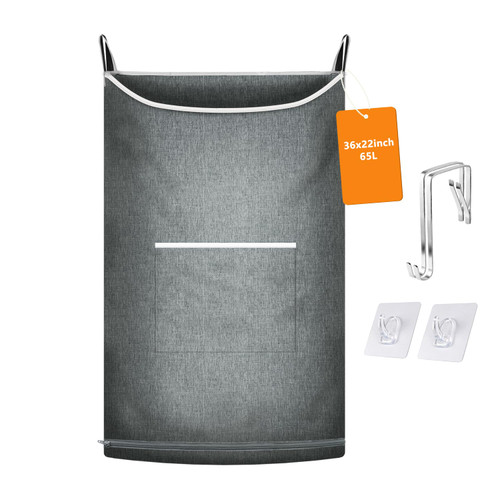 KINGSUSLAY XL Door Laundry Hamper, Hanging Hamper with Large Openging, Hanging Laundry Hamper Storage Bag，Door hampers for Laundry of Home, Dorm, or Travel(Heather Grey, 36x22 Inch)