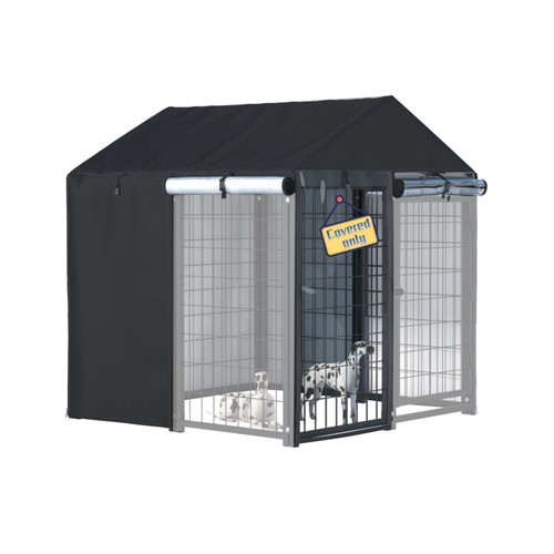 Dog Kennel Fully Enclosed Cover,Full Coverage Kennel Cover Made of 600d Heavy Duty Waterproof Plus See-Through Clear Material, Outdoor Wind and UV Resistant, Coverage Only, Black Color. Dog Kennel Fully Enclosed Cover,Full Coverage Kennel Cover Made of 600d Heavy Duty Waterproof Plus See-Through Clear Material, Outdoor Wind and UV Resistant, Coverage Only, Black Color.