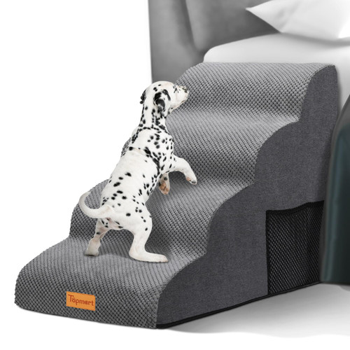 Topmart High Density Foam Dog Steps 4 Tiers,Extra Wide Deep Pet Steps,Non-Slip Dog Stairs Ramp for Bed,Soft Foam Cat Ladder,Best for Older Injured,Older Pets,Cats with Joint Pain