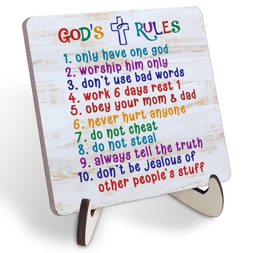 Ten Commandments Plaque Sign Decor for Kids, Boys, Girls Bedroom, Toddler Room or Nursery - Religious Bible Verse Desk Plaque Sign Gift Kids, Boys Girls, Christian Scripture Home Decoration