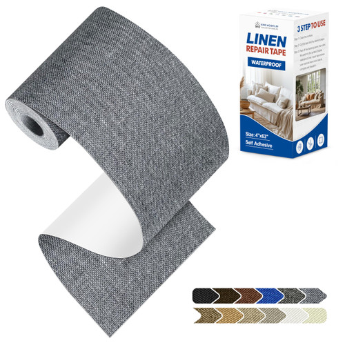 KING MOUNTAIN Linen Repair Patches, Self-Adhesive Fabric Patches, 4 X 63 inch Extra Size, Multi Color, Can be Used for Sofa Repair (Grey)