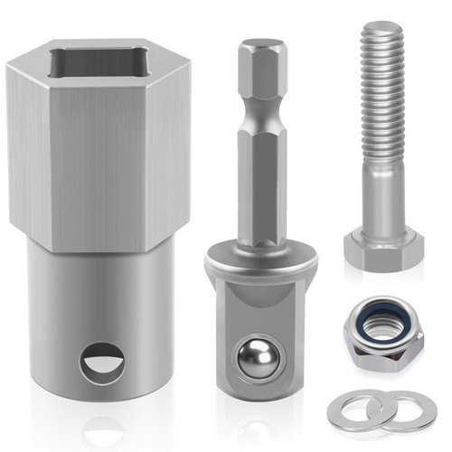 Boltigen Trailer Jack Drill Adapter, Stainless Steel Cordless Drill Adapter Kit for Top Wind Trailer Jack Crank Handle, Trailer Jack Handle Replacement with a 1/2 Inch Socket Adapter Bit