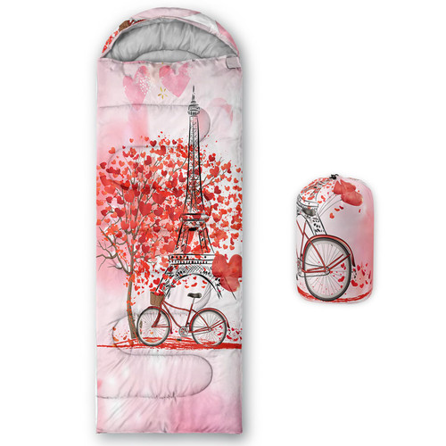 BSNTHO Romantic Eiffel Tower Printed Camping Sleeping Bag,3 Season Warm & Cool Weather,Lightweight,Waterproof Sleeping Bag for Adults & Kids,Traveling,and Outdoors,Camping Gear Equipment,31x90inch