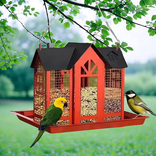 Sonhomay Bird Feeders for Outdoors, Weatherproof Metal Mesh Wild Bird Feeders with Three Compartments Easy to Clean & Refill Large Capacity Wild Bird Feeders for Cardinal Goldfinch Chickadee