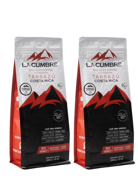 La Cumbre Specialty Coffee Ground Medium Roast, Arabica Beans, Low Acid, Gourmet, Vegan, Kosher & Keto Friendly, Red Honey Process 12 oz, 2 Pack