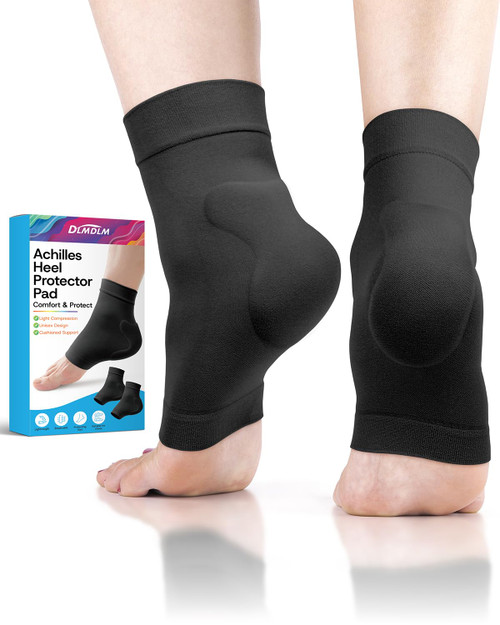 DLMDLM Achilles Tendonitis Heel Protector Socks, One Pair of Premium Padded Compression Gel Sleeve, Achilles Tendon Support Sleeve for Haglunds Bump, Tendonitis, Bursitis and Dry Cracked (Black)