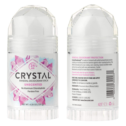 CRYSTAL Mineral Deodorant Stick - Unscented Body Deodorant With 24-Hour Odor Protection, Non-Staining & Non-Sticky, Aluminum Chloride & Paraben Free, 4.25 oz, (2 Pack) (Packaging May Vary)