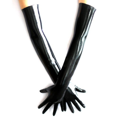 EXLATEX Latex Rubber Black Long Gloves Club Outfits Accessory Plus Size (Medium., Black)