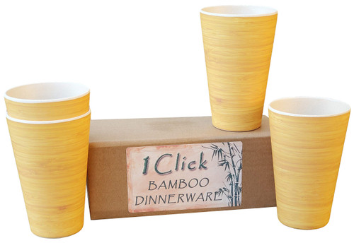 1 Click Bamboo Cups, Set of 4, Bamboo Fiber Tumbler, 14 OZ, Reusable cups, Dishwasher Safe, Durable, For Parties, Picnic, Outdoor and Home Use