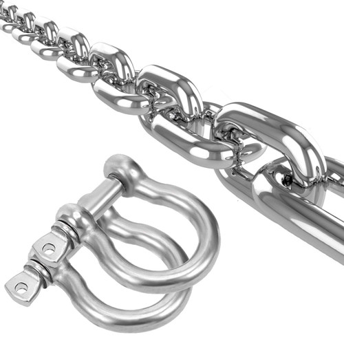 Stainless Steel Chain, with Shackles Metal Link Chain Lsqurel Heavy Duty Tow Chain 5/16 inch Utility Chain Anti-Rust for Guardrail, Swing, Lifting, Trailer etc (5/16in-6.5ft)