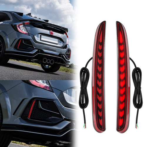 VGETTING Red Lens LED Reflector Lights For Honda Civic Hatchback, Type-R, SI 2017 2018 2019 2020 2021 Rear Bumper Tail Light with Sequential Turn Signal, Brake Function (Arrow Red)
