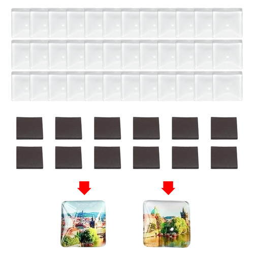 72 Pcs Square Glass Magnetic with Adhesive Backing Set,Clear DIY Craft Magnets Set for Fridge, Whiteboard & Photo,1 Inch