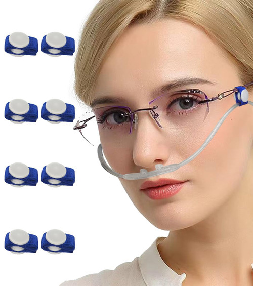 8PCS Oxygen Tube Holder for Glasses，Oxygen Nasal Cannula Clips for Ear Protection，Elastic Oxygen Tube Clips for Glasses，Nasal Cannula Holder（Blue）