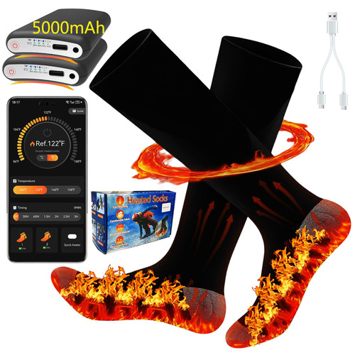 Heated Socks for Men & Women with App Control 5000mAh x2 Rechargeable Electric Heated Socks Up to 9 Hours Washable Warm Socks for Outdoors Work Skiing Hunting Riding Cycling Hiking Camping Xmas Gifts