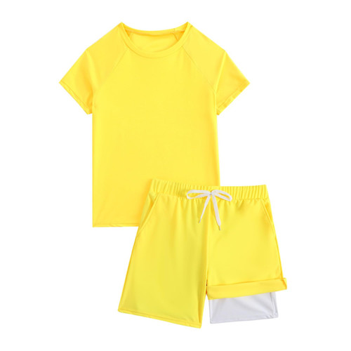 JZyangmei Active Boys Short Sets with Pocket Breathable Swim Set Quick Dry Kids Short Sleeve Workout Basketball Swimwear Sets Neno Yellow Size 7