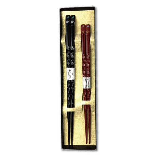Premium Japanese Chopsticks Reusable 2prs Set [Made in Japan] Featuring Mother of Pearl Inlay and Traditional Lacquered Wooden Chopsticks (Sakura Shell 2prs)(MK048)