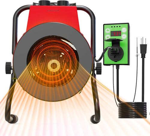 Buyplus Greenhouse Heater with Digital Thermostat, 1500W Outdoor Heaters for Patio, Overheat Protection & 3S Fast Heating, Electric Space Heater for Patio, Garage, Greenhouse, Flower House, Red