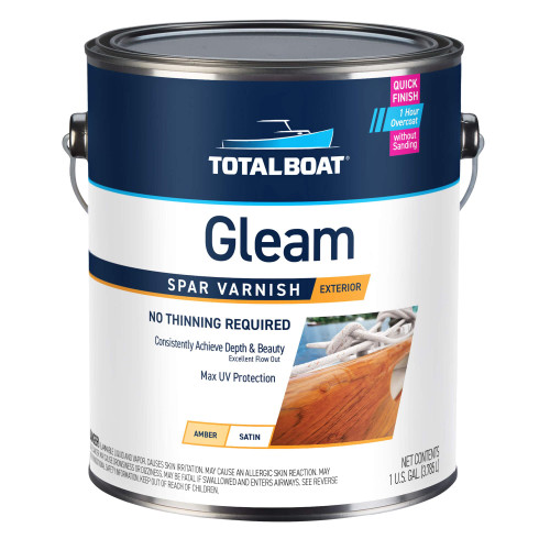TotalBoat-495709 Gleam Marine Spar Varnish, Gloss and Satin Polyurethane Finish for Wood, Boats and Outdoor Furniture (Satin Low-Sheen Gallon)