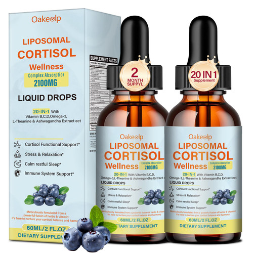 2 Pack Powerful Absorption Liposomal Cortisol Wellness Liquid Drop,with 420mg Ashwagandha,L-Theanine ,Rhodiola Rosea,Magnesium & Phosphatidylserine,for Hormone Balanced, Mood Focus,Sleep Support