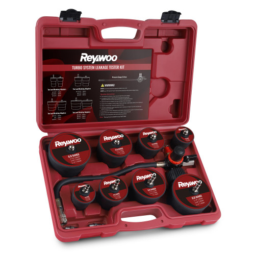 Reywoo Turbo Boost Leak Tester Kit, 10pc Turbo System Leakage Tester Set with 4 Pairs of Stepped Adapters 1-3/8" to 3-1/2", Turbo Pressure Leakage Tester for Cooling Emissions Exhaust Pipes