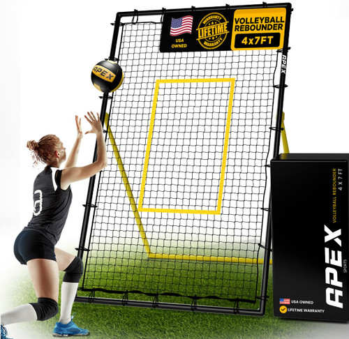Apex Sports Adjustable Volleyball Rebounder Net 7x4 ft – Bounce Back Training Equipment with Angle Customization for Practicing Volleying, Bumping, Spiking – Durable & Portable with Travel Bag
