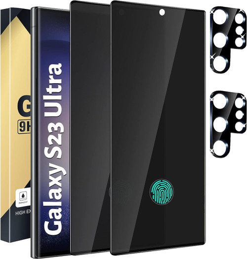 CWQZGUF 2+2 Pack Privacy Screen Protector Compatible with Galaxy S23 Ultra 5G - 2 Privacy Film + 2 Camera Lens Tempered Glass, High Clarity Bubble Free, Anti-Spy Protection