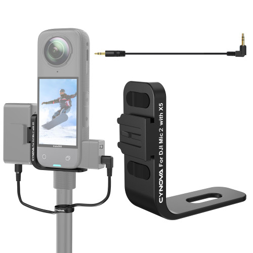 CYNOVA Insta 360 X5 Cold Shoe Mount, Invisible Mic Bracket for Insta360 X5 Accessories, Designed Specifically for DJI Mic 2（with 3.5mm Audio Cable and Fixed Velcro）