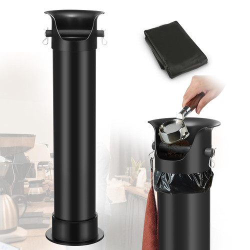CURTA Espresso Coffee Knock Box with Garbage Bags(30Pcs), Commercial Knock Box for Coffee Grounds, Coffee Shop Kitchen Bar, Black, Extra Large Collection Dump Bin
