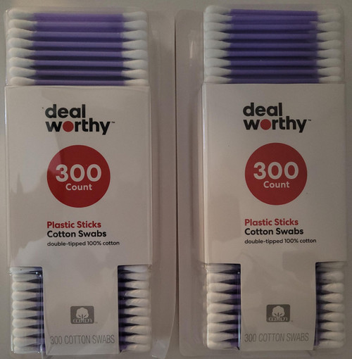 Double Tip 100% Pure Cotton Swabs 300 Tips/Pk Select Color 2 Packs (Purple)