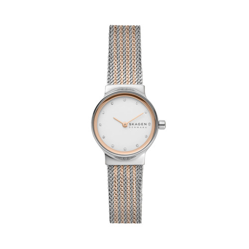 Skagen Women's Freja Lille Two-Hand Silver and Rose Gold Stainless Steel Mesh Band Watch (Model: SKW2699)