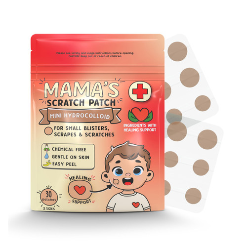 MAMA'S Scratch Patch - Hypoallergenic Bandage Healing Patches for Scrapes, Blisters, and Minor Cuts - Easy Peel, Fast Healing, Gentle on Sensitive Skin, Kid-Friendly Relief and Protection (30 Patches)