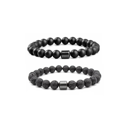 Smoking Cessation Bracelet Set for Women Men Anti Smoking Bracelets Quit Smoking Bracelets Adjustable Nature Stone Bracelet (Black 1+Black)