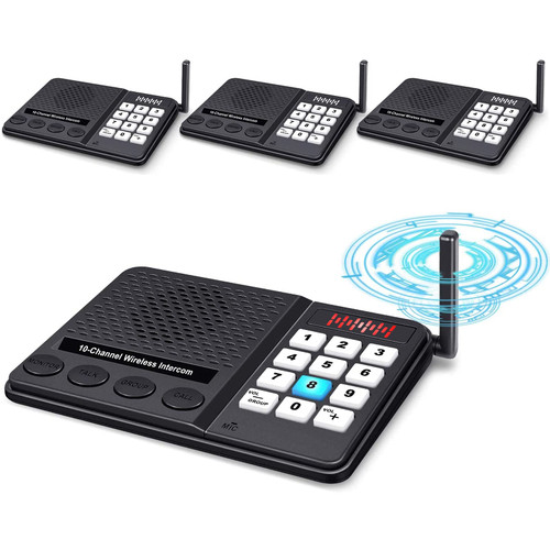 Intercoms Wireless for Home 1 Mile Long Range - GLCON 10 Channel 3 Code Wireless Intercom System for Buiness Office House Elderly - Room to Room Home Intercom Communication System (Pack of 4)