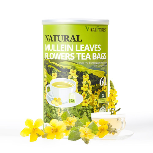 60 Mullein Leaf Tea Bags for Lungs, VitalForest 100% Pure Mullein Mullins Detox Tea, Lung Cleanse Tea for Smokers Breathe Deep and Respiratory Support, Caffeine Free Mullen Mullin 60 Mullein Leaf Tea Bags for Lungs, VitalForest 100% Pure Mullein Mullins Detox Tea, Lung Cleanse Tea for Smokers Breathe Deep and Respiratory Support, Caffeine Free Mullen Mullin