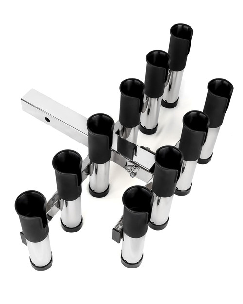 Spirrelab Adjustable Hitch Fishing Rod Holder for Truck 2" Hitch Receiver– Holds 10 Rods, Fishing Pole Rack for Truck Fishing Pole Holder for Truck