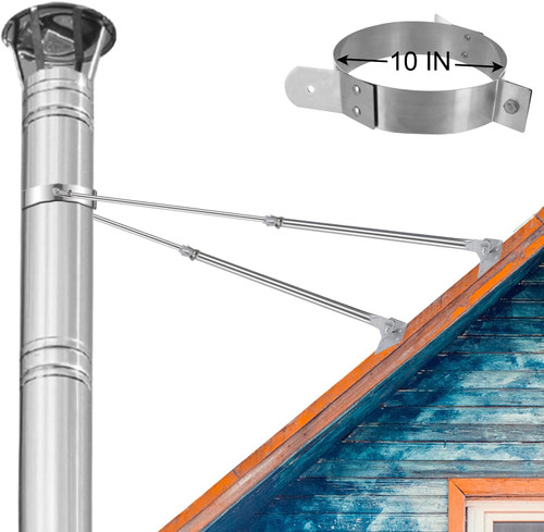 2025 Update 10" Extended Roof Bracket Kit, Adjustable Extended Roof Brace for Securing 10" Diameter Stove Pipe, Providing Stability to The Chimney Against Wind and Snow
