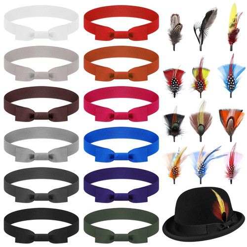 Breathffy 24 Pcs Hat Bands Decorative Feathers for Cowboy Panama Western Costume Headwear Women Men(Bow)