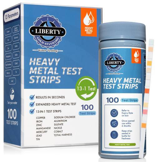 Liberty Gold Standard© Expanded 13 Heavy Metals Drinking Water Test (100-Piece Kit) - Lead, Mercury, Copper, Iron, Zinc, Manganese, Sodium Chloride, Aluminum, Sulfate, Nickle, Cobalt, Hardness