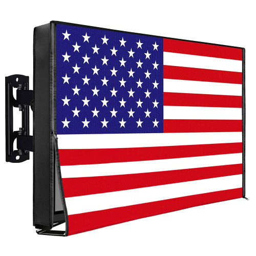 IC ICLOVER Outdoor TV Cover 60-65 Inch, 600D Heavy Duty 4 Season Weatherproof TV Screen Protector with Waterproof Zipper & Remote Control Pocket, Outside Television Enclosure for LED, LCD TVs -US Flag