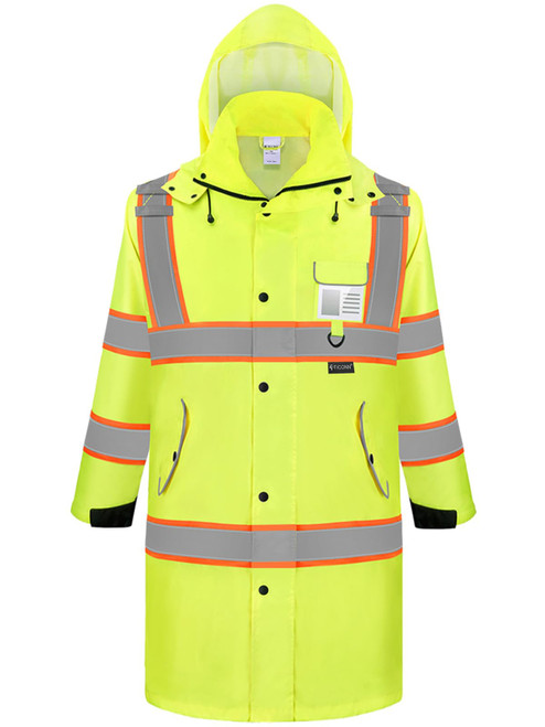 TICONN Reflective Rain Coat, Waterproof Hi Vis Safety Rain Jacket, Heavy Duty ANSI Class 3 High Visibility Trench Coat (XXL)