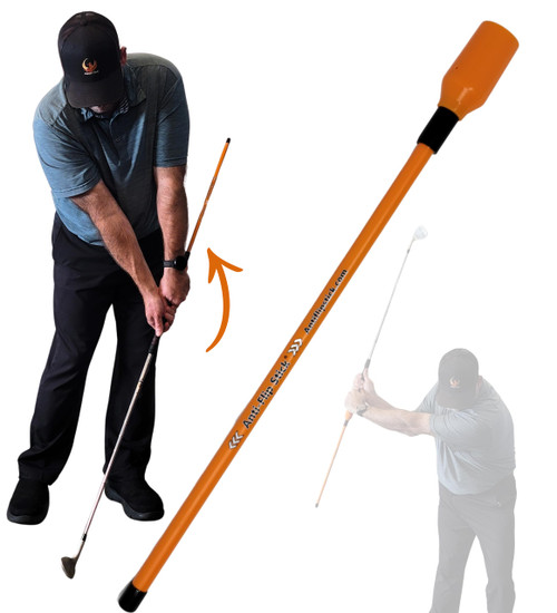 Anti-Flip Stick® Golf Training Aid | Master Impact & Swing Plane | Chipping Practice Tool | Grip Sizes: Kids-Ladies, Standard, Large (Standard Grips (Orange), 14" Length - Cap Inner Diameter 1.04)