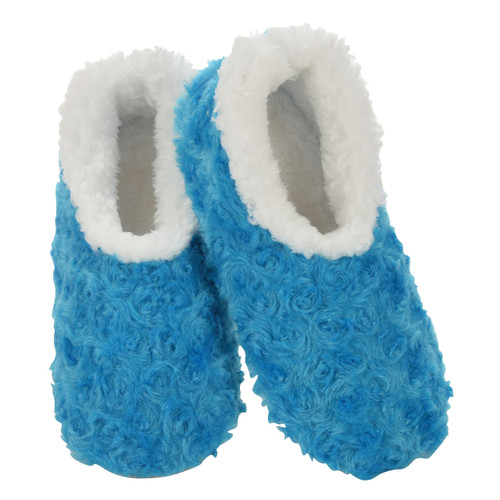 Snoozies Womens Slipper Socks - Cozy Slippers for Women - Fuzzy House Slippers for Indoor Use - Soft Sole Slippers - Roses in Bloom - Blue - Large