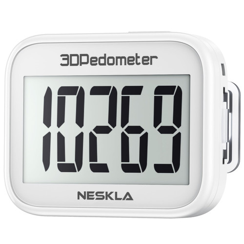 NESKLA 3D Pedometer for Walking, Simple Step Counter with Large Digital Display, Step Tracker with Removable Clip Lanyard, Accurately Track Steps for Men Women Kids Adults Seniors-Ceramic White