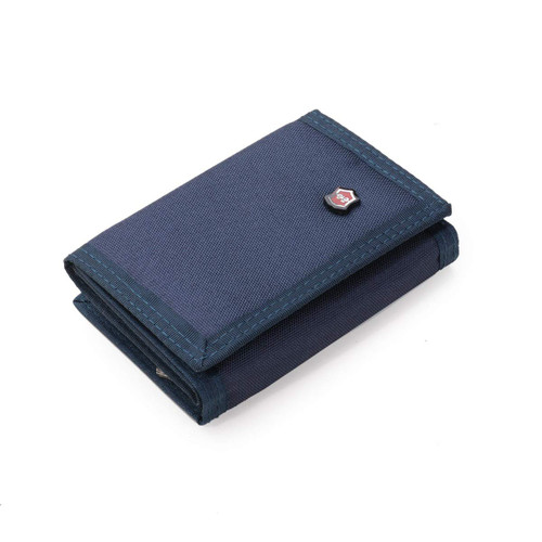 TopTie Mens Trifold Wallets with Zipper Coin Pocket, Canvas Billfold with ID Window-Blue-1Pcs