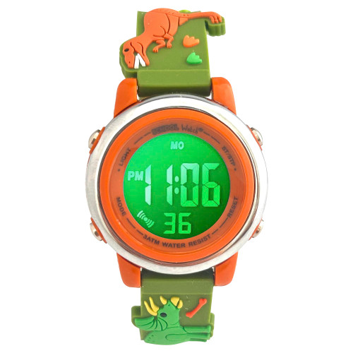 Preschool Collection Kids Digital Light Up Watch - Monster Trucks, Dinosaurs, Shark, Unicorn, Butterfly, Spider - Girls, Boys, Children, School (Green)
