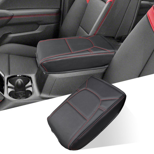 ANMOSVO Center Console Cover for Chevy Colorado/GMC Canyon - Soft Armrest Cover for Colorado Canyon 2023 2024 2025 2026 ZR2 Z71 Trail Boss LT WT Elevation AT4 Denali AT4X Accessories - Red Stitch